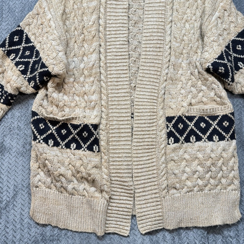 Anthropologie Pilcro Oversized Cable Knit Cardigan Slouchy Argyle Pockets 1X 2X - Picture 2 of 13